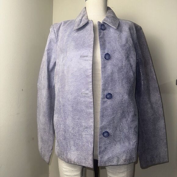 Colebrook & Co. Women's Purple Snake Print Leather Jacket Size Large - Picture 1 of 13